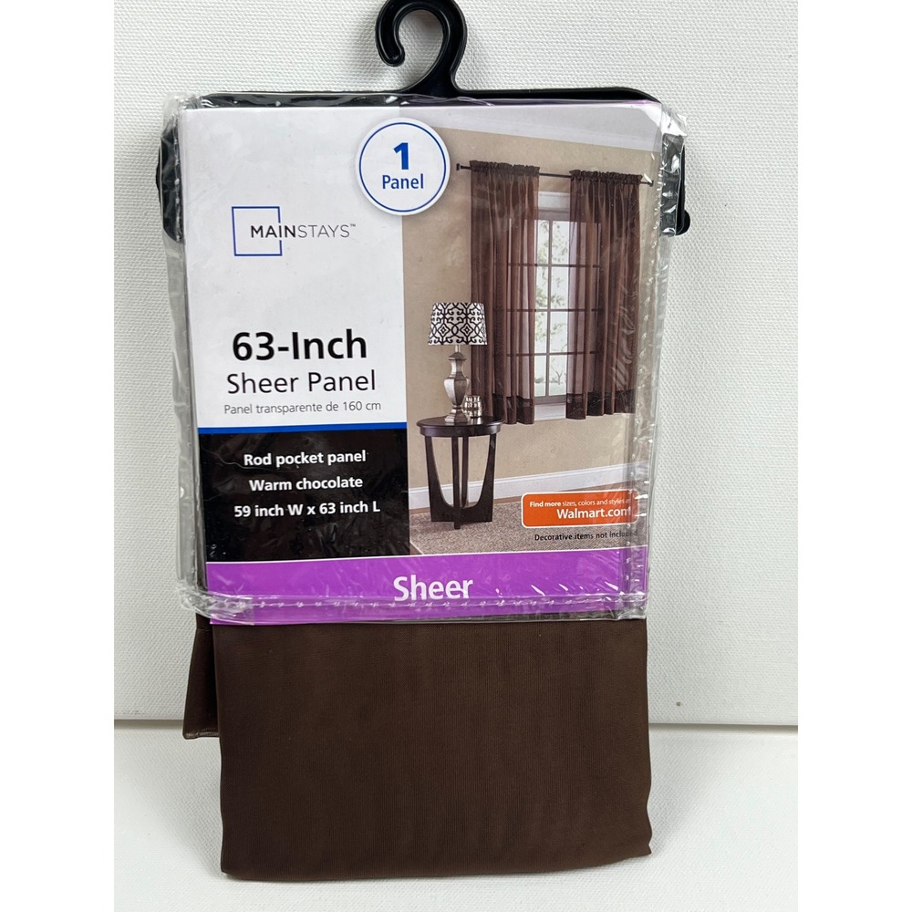 Mainstays 63-Inch Sheer Curtain Panel Warm Chocolate Brown Rod Pocket MS94-013